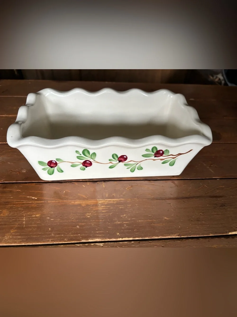 Emerson Creek Pottery Ceramic Loaf Pan with Hand-Painted Cherry Motif